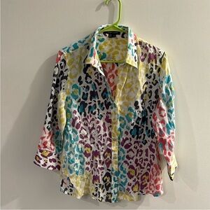 Colorful Linen Leopard Print Button-Up Shirt